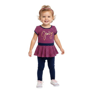 Juicy Couture Pink Navy Stripe Peplum Top 3T Gold Logo Bow Back